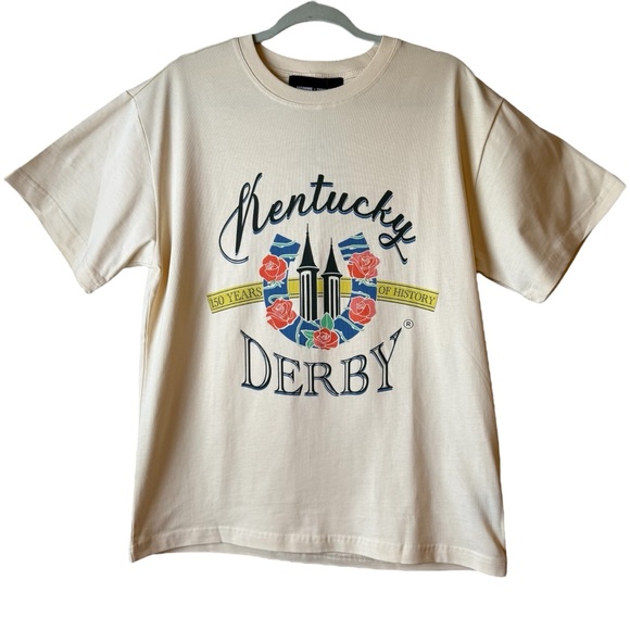 Homme + Femme. Cream Kentucky Derby T-Shirt. Size Small. Unisex. - Picture 1 of 7